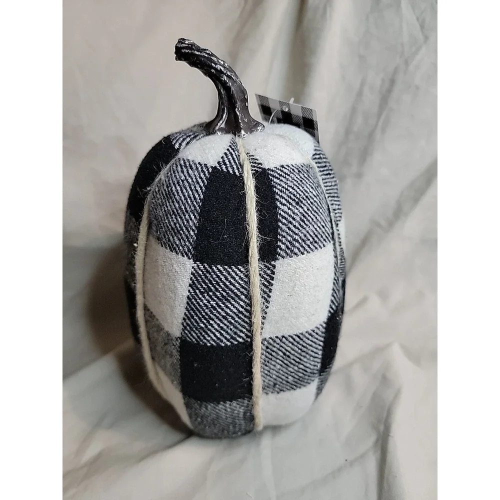 Stuffed Fabric Tall Pumpkin Black & White Large Gingham Print 8.5